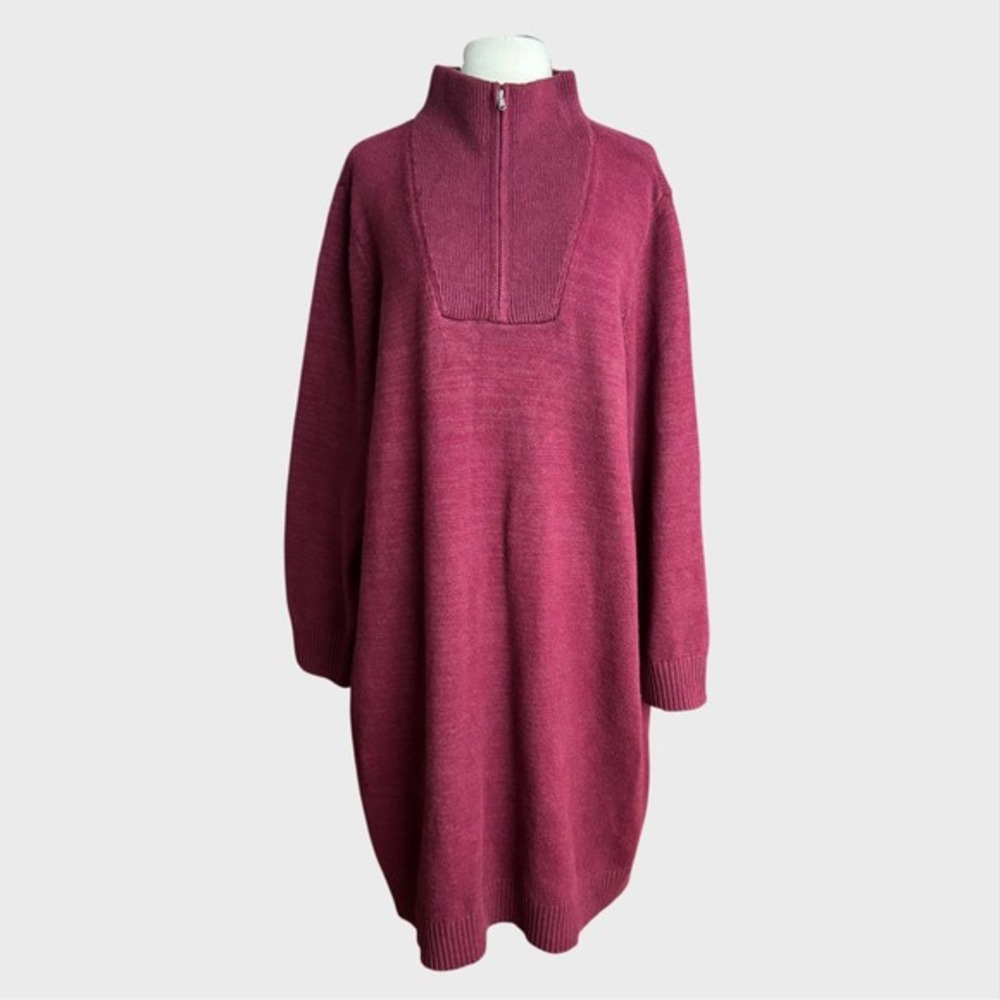 Women's Sz 2X Land's End Cozy Lofty Quarter Zip Sweater Dress Burgundy Wine